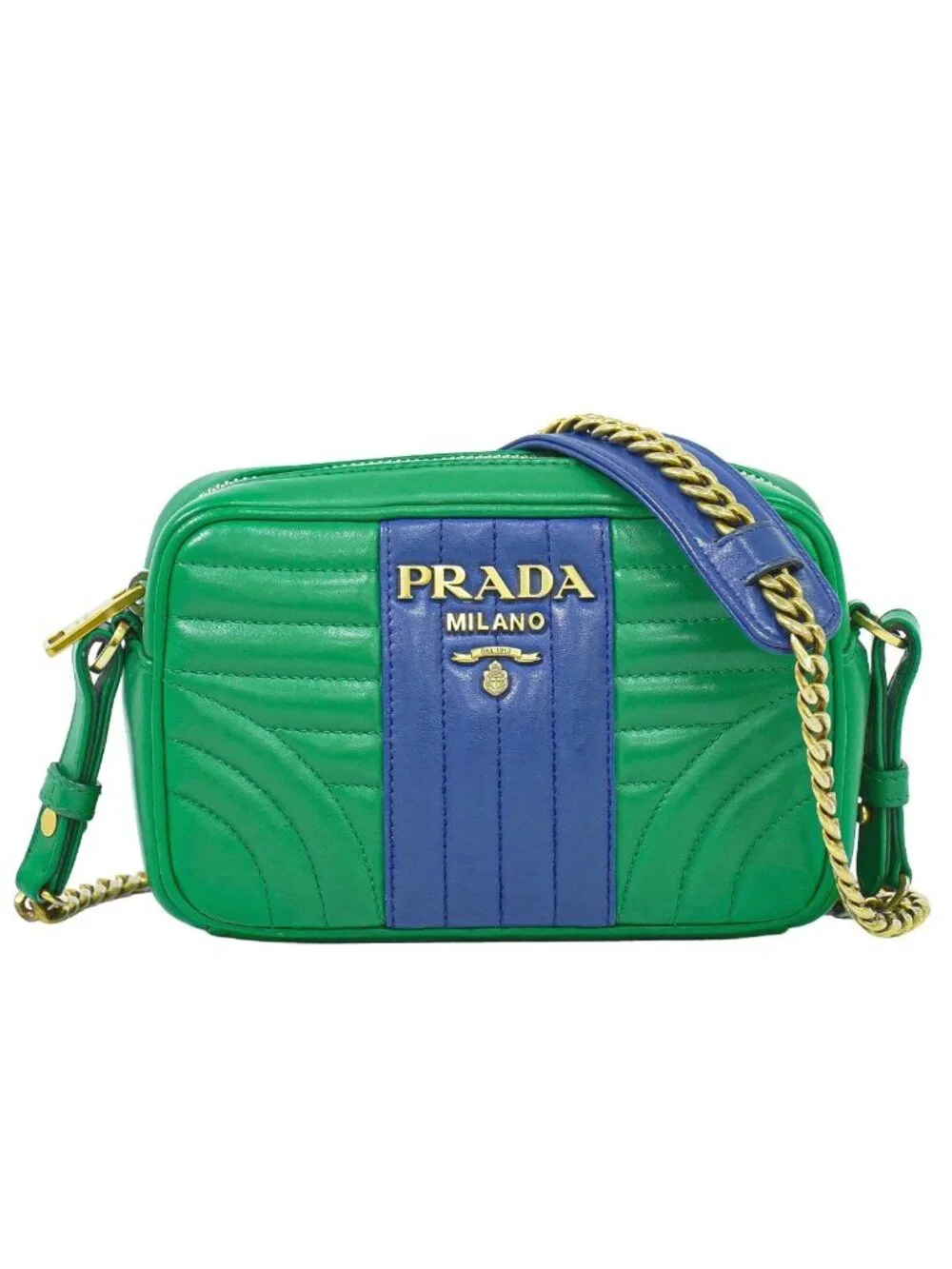 Prada Diagram Chain Shoulder Bag Pochette Leather Green Blue Diagramme